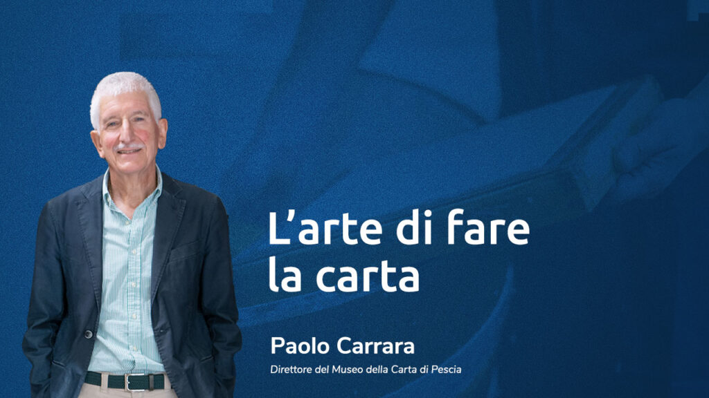 La figura di Paolo Carrara  a fianco della scritta L'arte di fare la carta, titolo dell'intervista per Beyond business